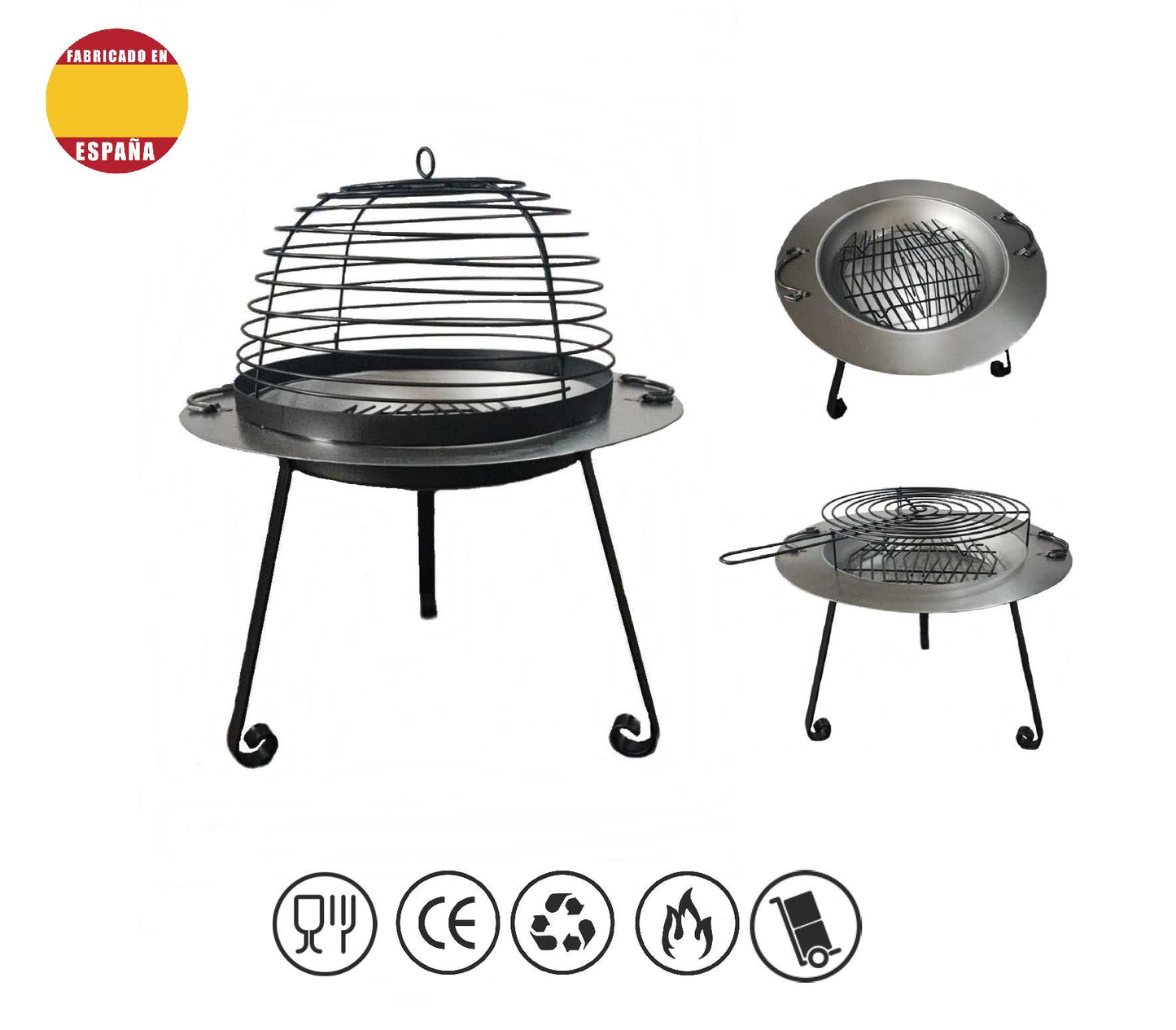 Brasero de Patio y Barbacoa Redonda con Campana Protectora 800 - Hierro