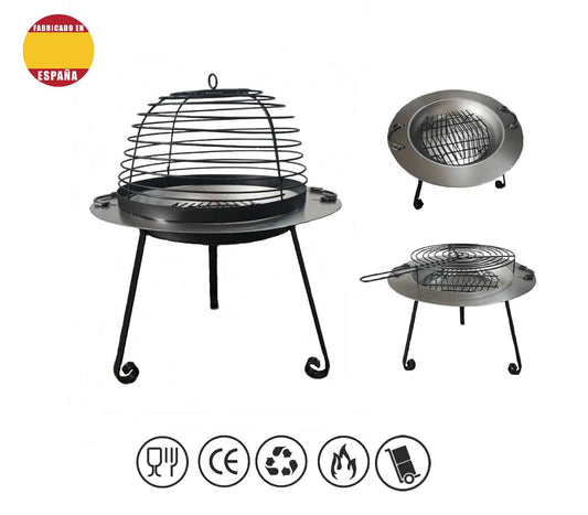 Brasero de Patio y Barbacoa Redonda con Campana Protectora 800 - Hierro